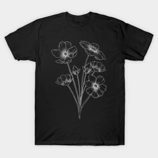 Cosmos Line Art Black Background White Lines T-Shirt